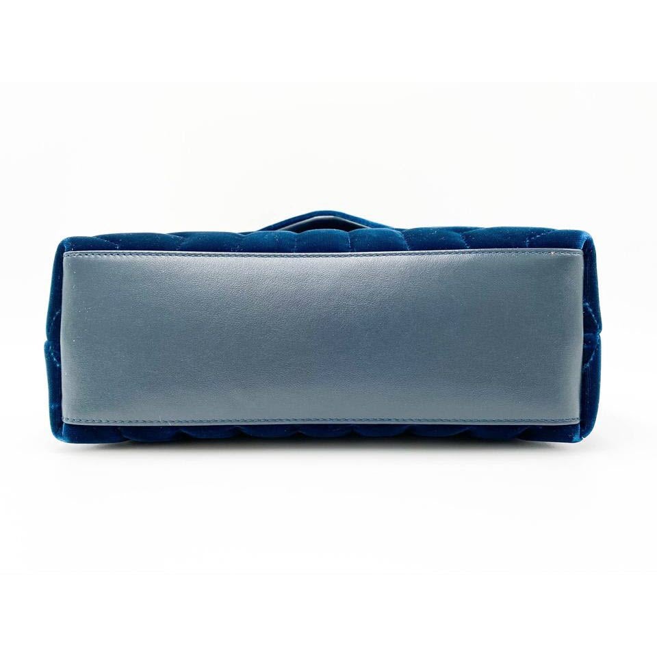 Saint Laurent Monogram Loulou Small Matelassé Blue Velour Shoulder Bag