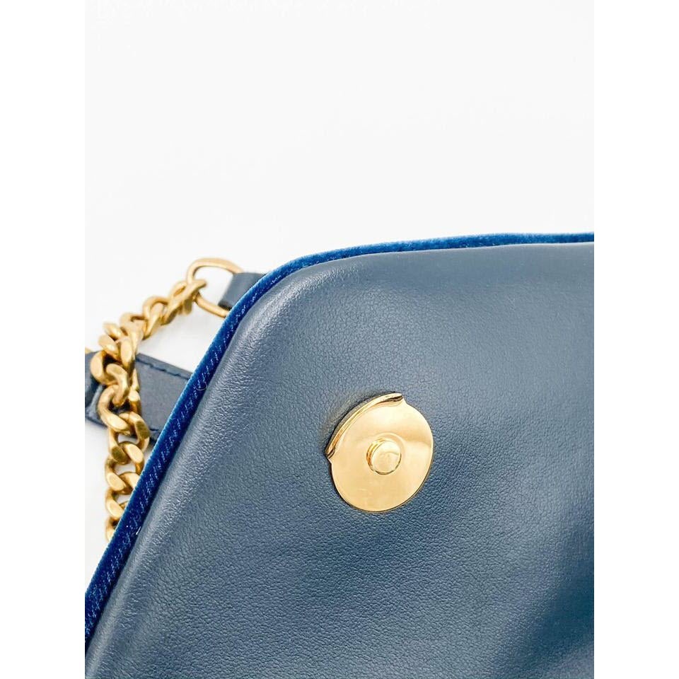 Saint Laurent Monogram Loulou Small Matelassé Blue Velour Shoulder Bag