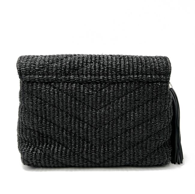 Saint Laurent Monogram Loulou Small Raffia Monogram Chain Tassel Black Leather Shoulder Bag