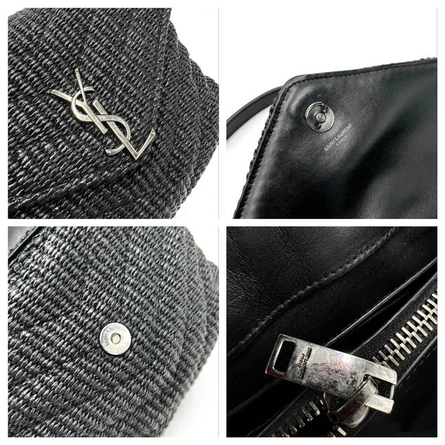 Saint Laurent Monogram Loulou Small Raffia Monogram Chain Tassel Black Leather Shoulder Bag