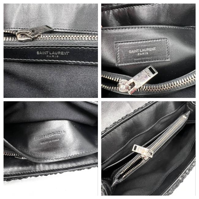 Saint Laurent Monogram Loulou Small Raffia Monogram Chain Tassel Black Leather Shoulder Bag