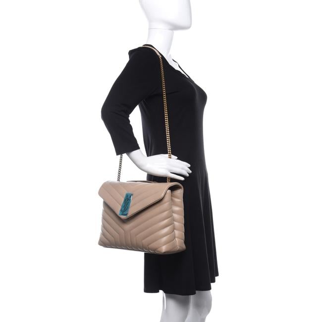 Saint Laurent Monogram Loulou Y Quilted Medium Chain Nude Powder Beige Calfskin Leather Satchel