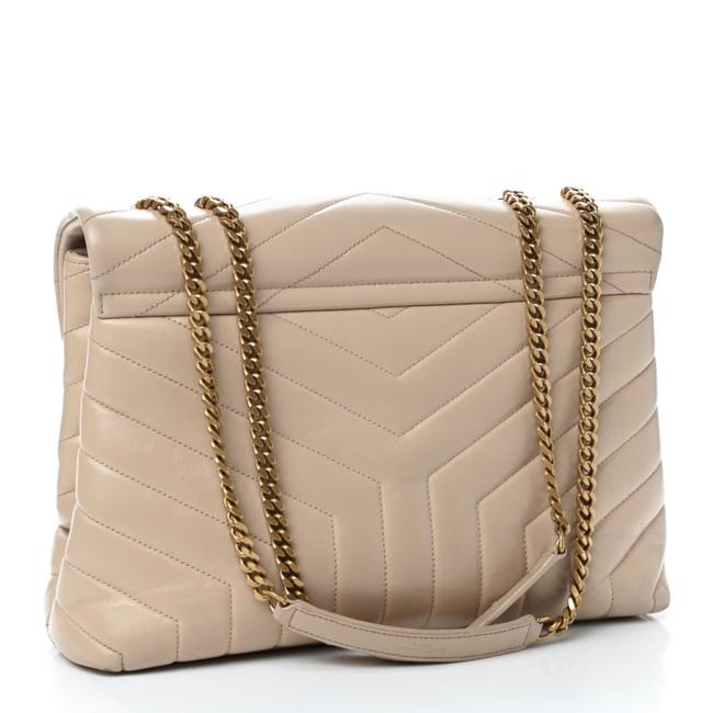 Saint Laurent Monogram Loulou Y Quilted Medium Chain Nude Powder Beige Calfskin Leather Satchel
