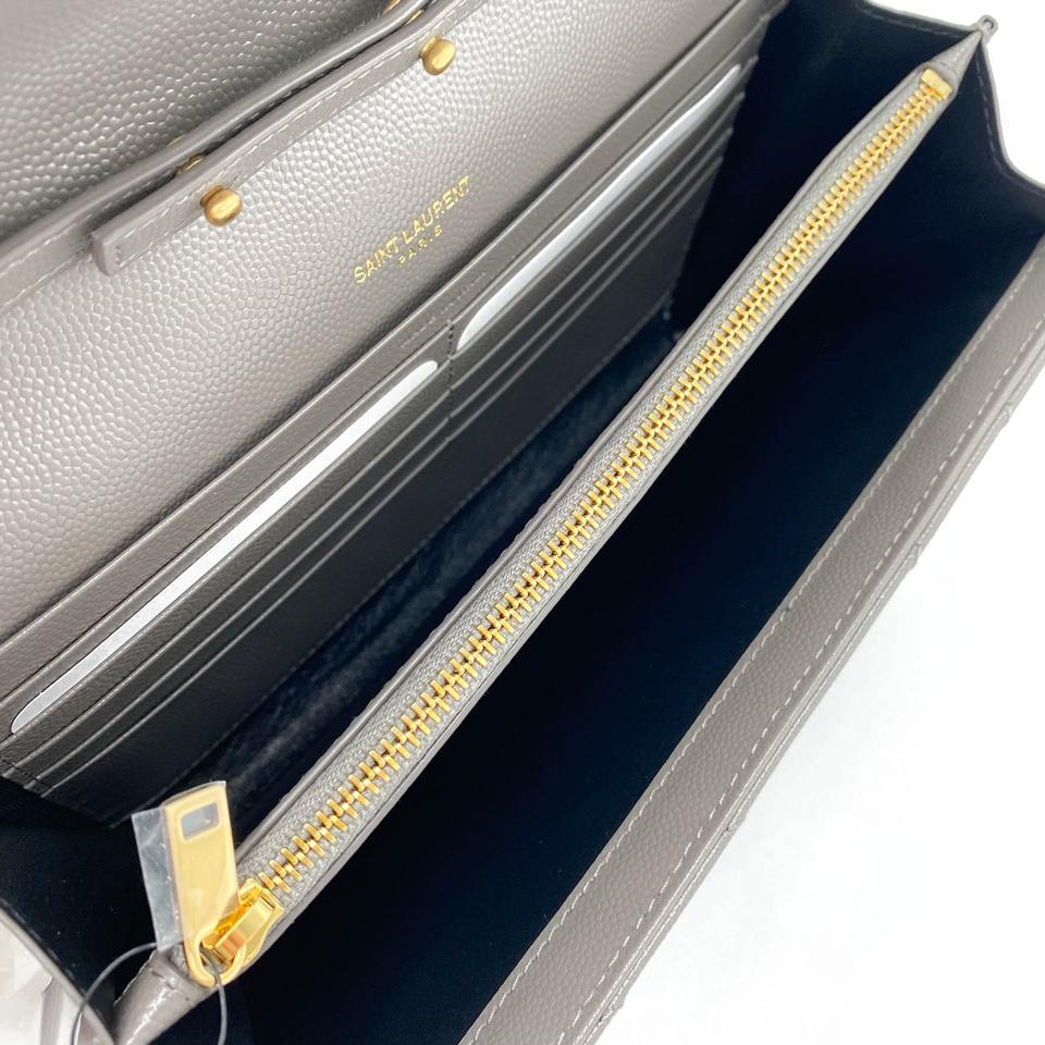 Saint Laurent Monogram Matelasse Chevron Large Wallet Chain Oyster Grey Leather Shoulder Bag