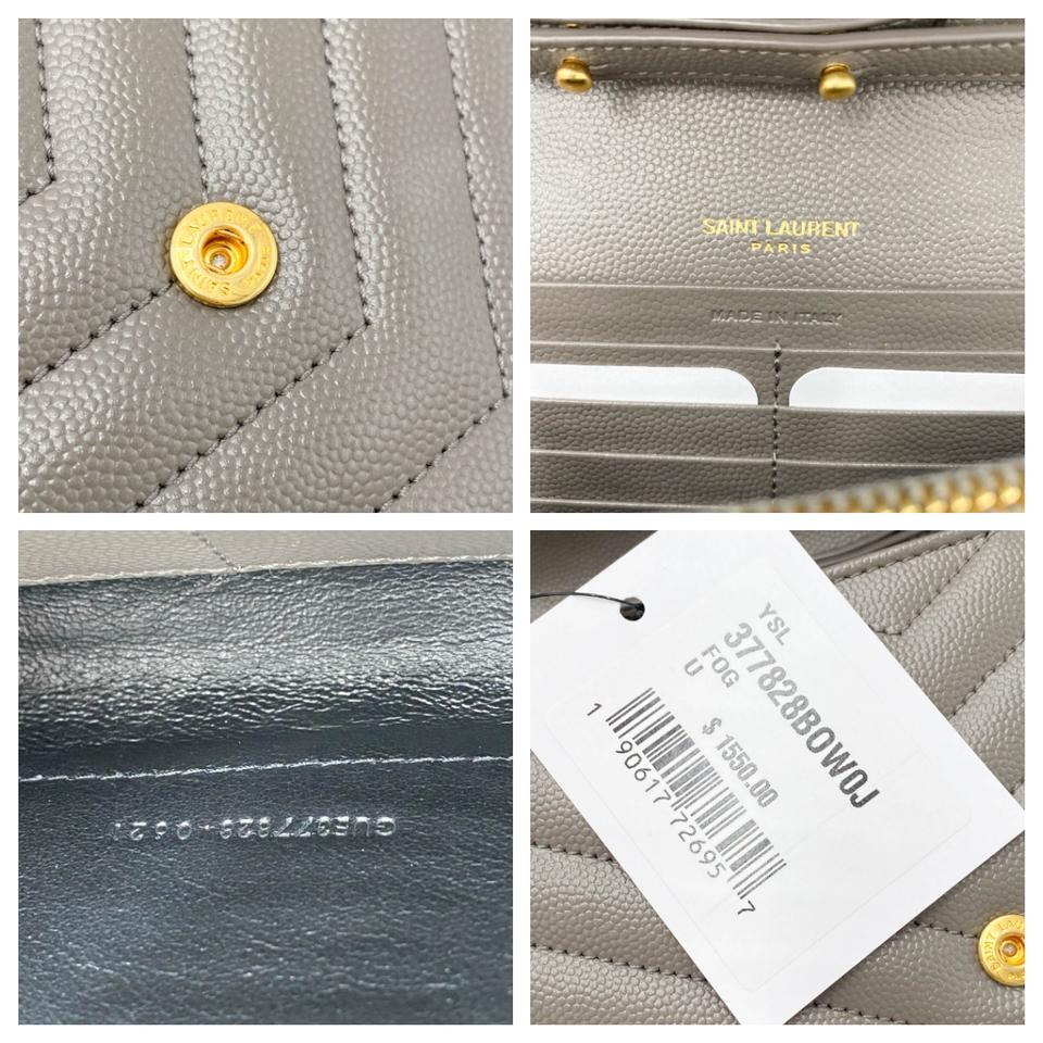 Saint Laurent Monogram Matelasse Chevron Large Wallet Chain Oyster Grey Leather Shoulder Bag