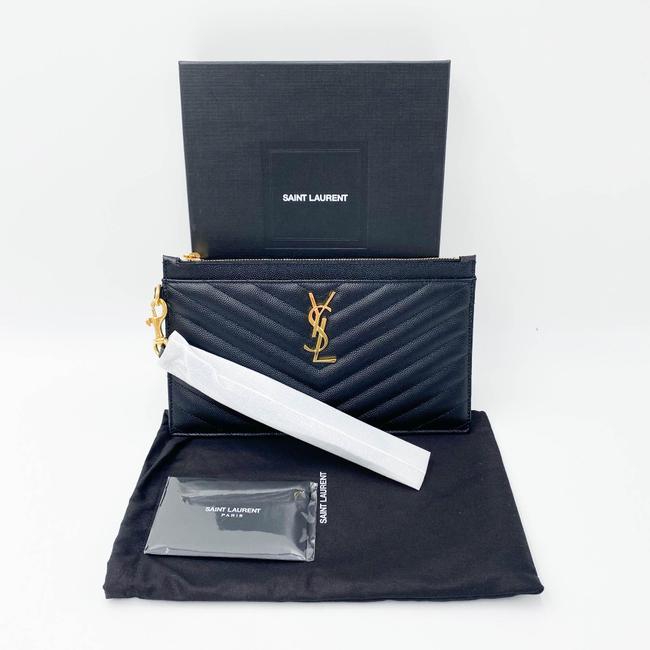 Saint Laurent Monogram Matelasse Pouch Black Leather Clutch