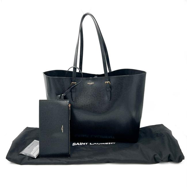 Saint Laurent Monogram Shopping Medium East/West Black Leather Tote