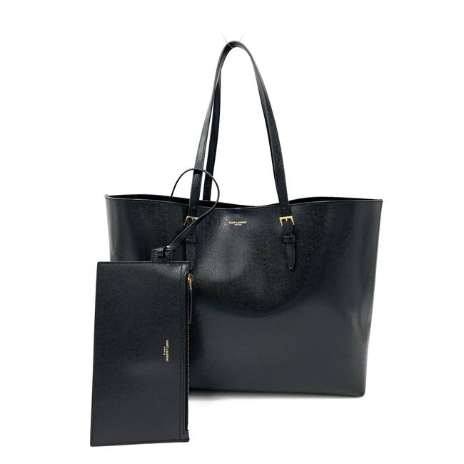 Saint Laurent Monogram Shopping Medium East/West Black Leather Tote