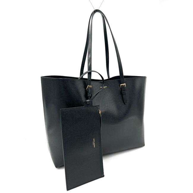 Saint Laurent Monogram Shopping Medium East/West Black Leather Tote
