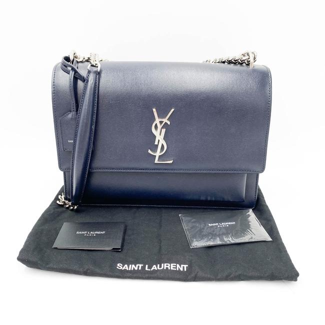 Saint Laurent Monogram Sunset Calfskin Large Blue Leather Shoulder Bag