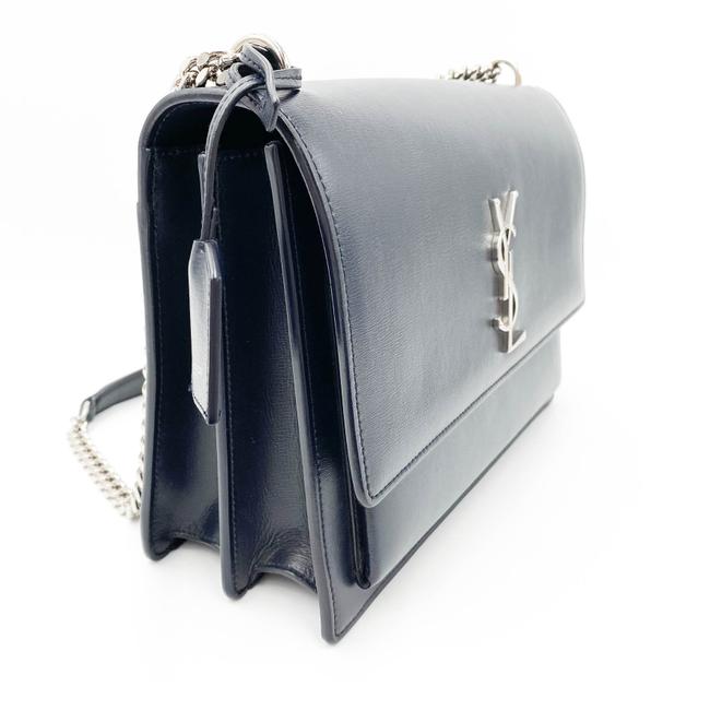 Saint Laurent Monogram Sunset Calfskin Large Blue Leather Shoulder Bag
