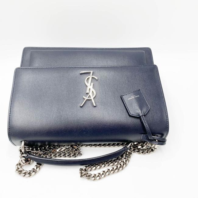 Saint Laurent Monogram Sunset Calfskin Large Blue Leather Shoulder Bag