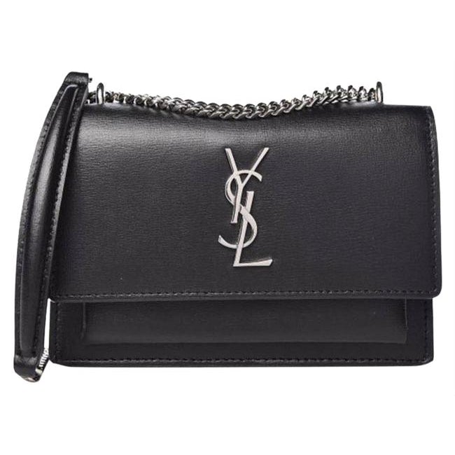 Saint Laurent Monogram Sunset Chain Wallet Black Calfskin Leather Shoulder Bag