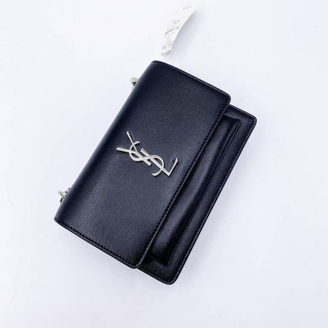 Saint Laurent Monogram Sunset Chain Wallet Black Calfskin Leather Shoulder Bag