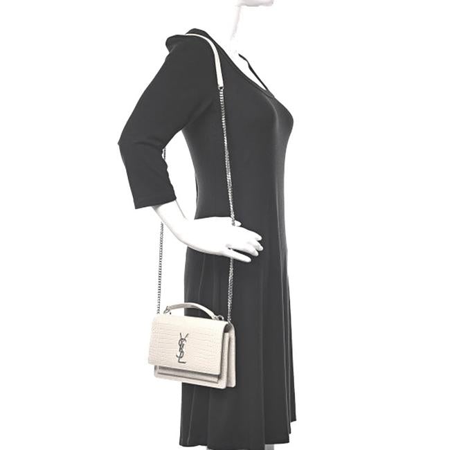 Saint Laurent Monogram Sunset Calfskin Crocodile Embossed Woc Blanc Vintage White Leather Shoulder Bag