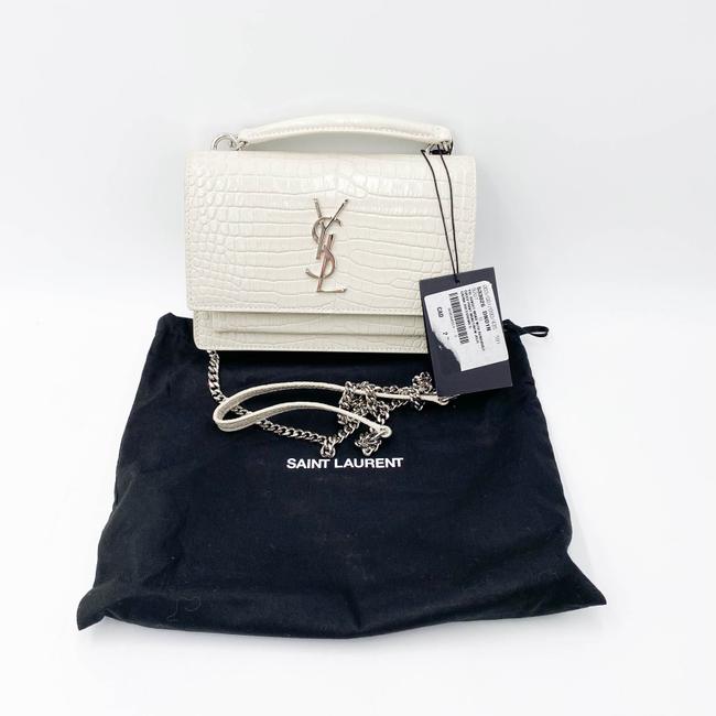 Saint Laurent Monogram Sunset Calfskin Crocodile Embossed Woc Blanc Vintage White Leather Shoulder Bag
