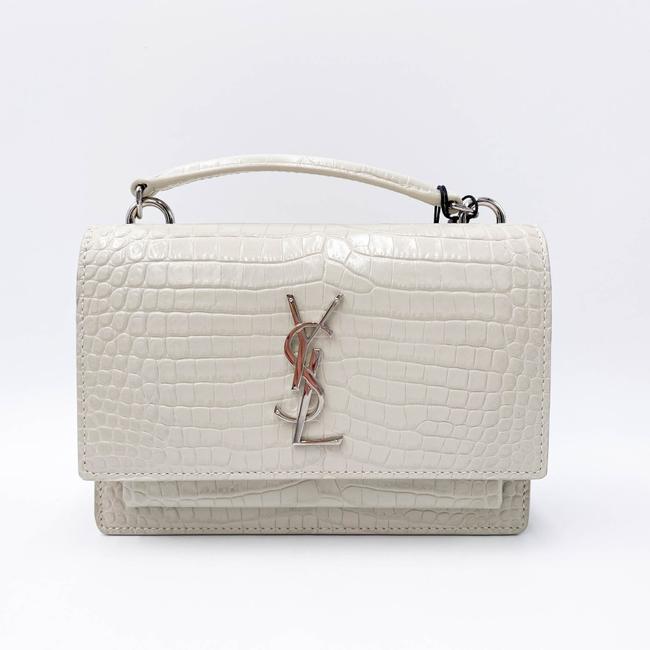 Saint Laurent Monogram Sunset Calfskin Crocodile Embossed Woc Blanc Vintage White Leather Shoulder Bag