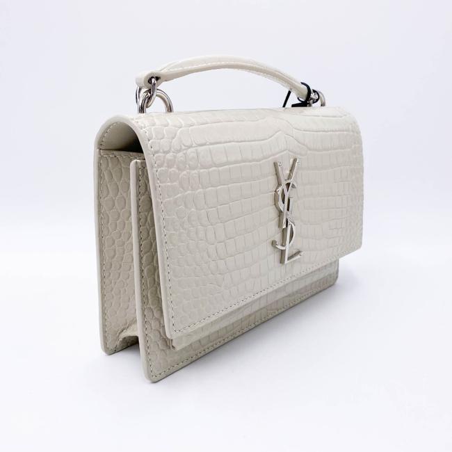 Saint Laurent Monogram Sunset Calfskin Crocodile Embossed Woc Blanc Vintage White Leather Shoulder Bag