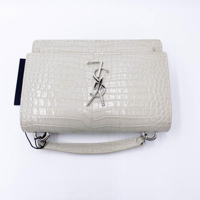 Saint Laurent Monogram Sunset Calfskin Crocodile Embossed Woc Blanc Vintage White Leather Shoulder Bag