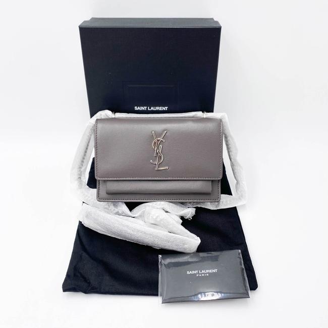 Saint Laurent Monogram Sunset Chain Wallet Calfskin Grey Leather Shoulder Bag