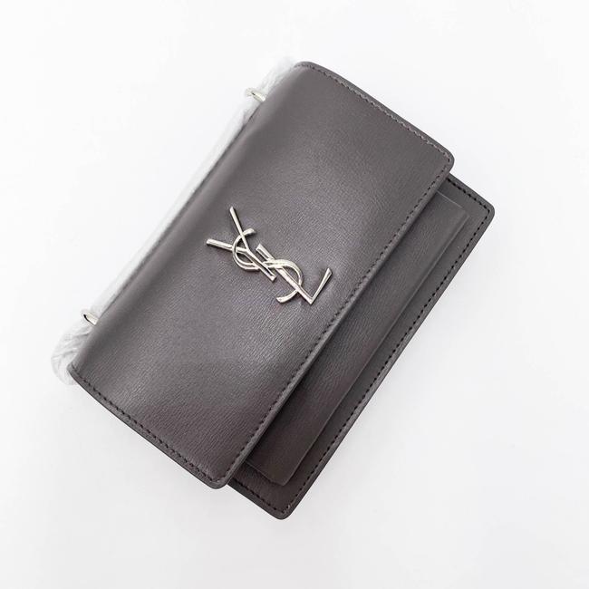 Saint Laurent Monogram Sunset Chain Wallet Calfskin Grey Leather Shoulder Bag
