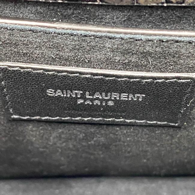 Saint Laurent Monogram Sunset Medium Croc Embossed Black Leather Shoulder Bag