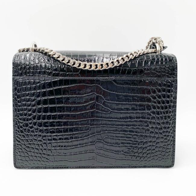 Saint Laurent Monogram Sunset Medium Croc Embossed Black Leather Shoulder Bag