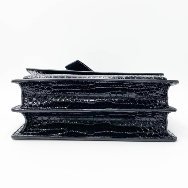 Saint Laurent Monogram Sunset Medium Croc Embossed Black Leather Shoulder Bag