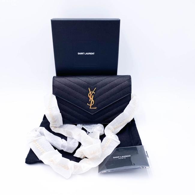 Saint Laurent Monogram Wallet on Chain Grain De Poudre Envelope Black Leather Shoulder Bag