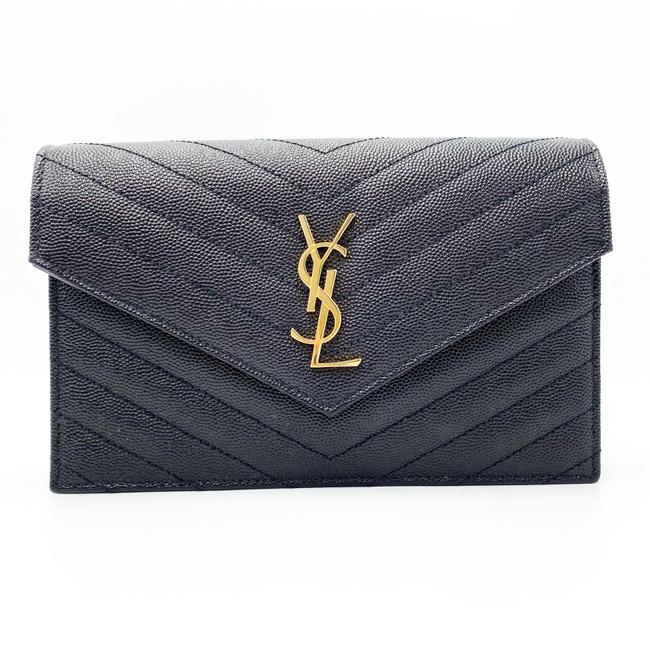 Saint Laurent Monogram Wallet on Chain Grain De Poudre Envelope Black Leather Shoulder Bag