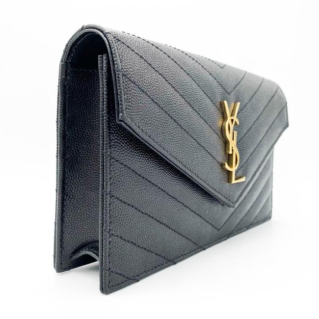 Saint Laurent Monogram Wallet on Chain Grain De Poudre Envelope Black Leather Shoulder Bag
