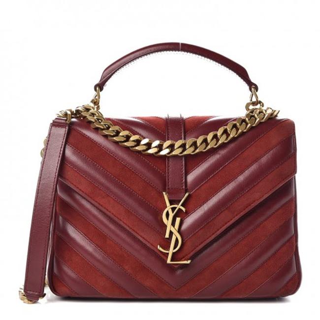 Saint Laurent Monogram Ysl Medium College Patchwork Red Suede Leather Cross Body Bag