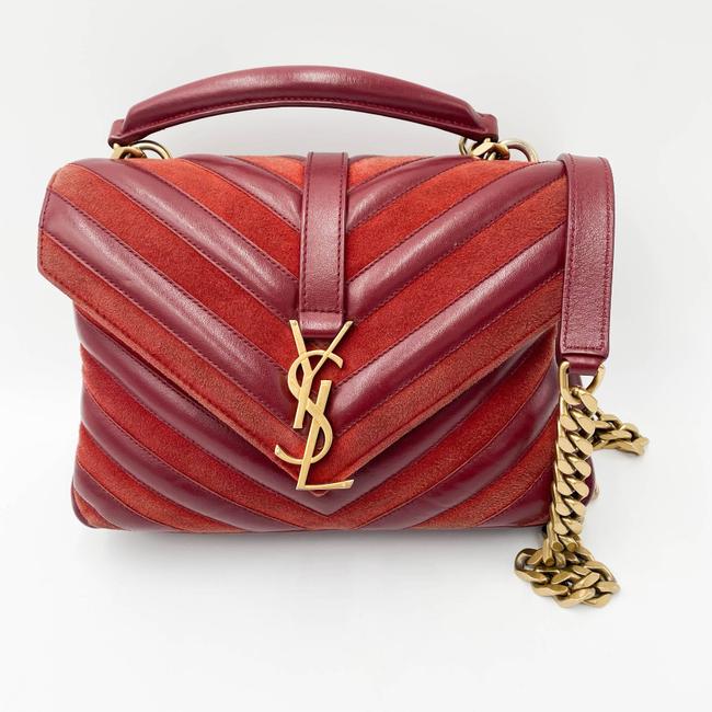 Saint Laurent Monogram Ysl Medium College Patchwork Red Suede Leather Cross Body Bag