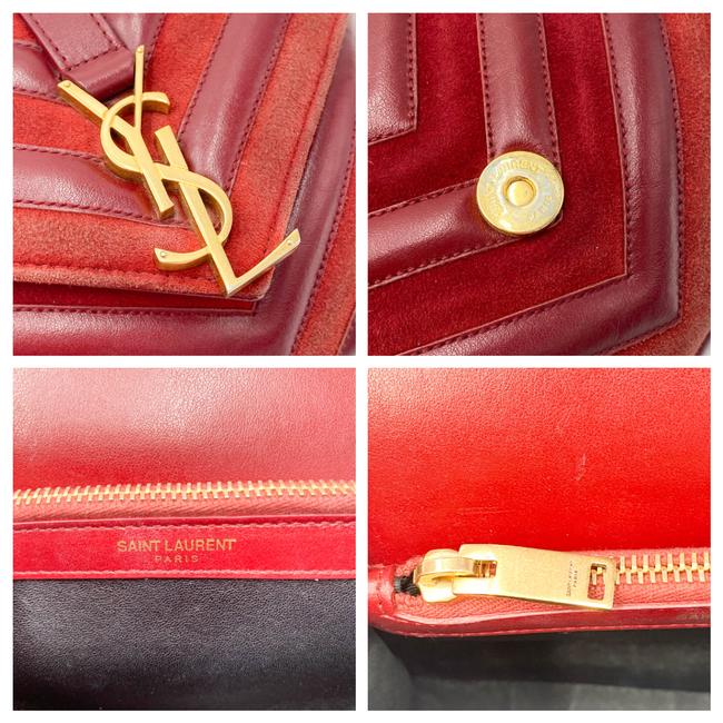 Saint Laurent Monogram Ysl Medium College Patchwork Red Suede Leather Cross Body Bag