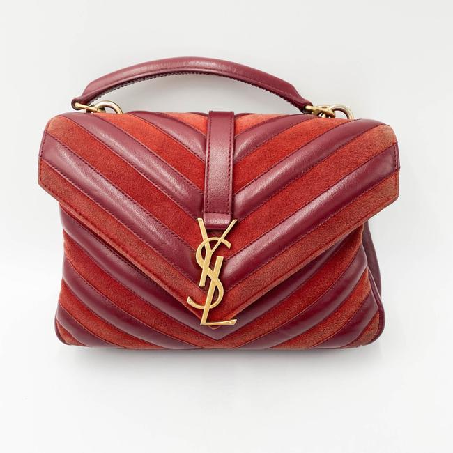 Saint Laurent Monogram Ysl Medium College Patchwork Red Suede Leather Cross Body Bag