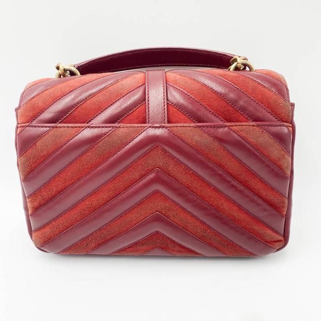 Saint Laurent Monogram Ysl Medium College Patchwork Red Suede Leather Cross Body Bag