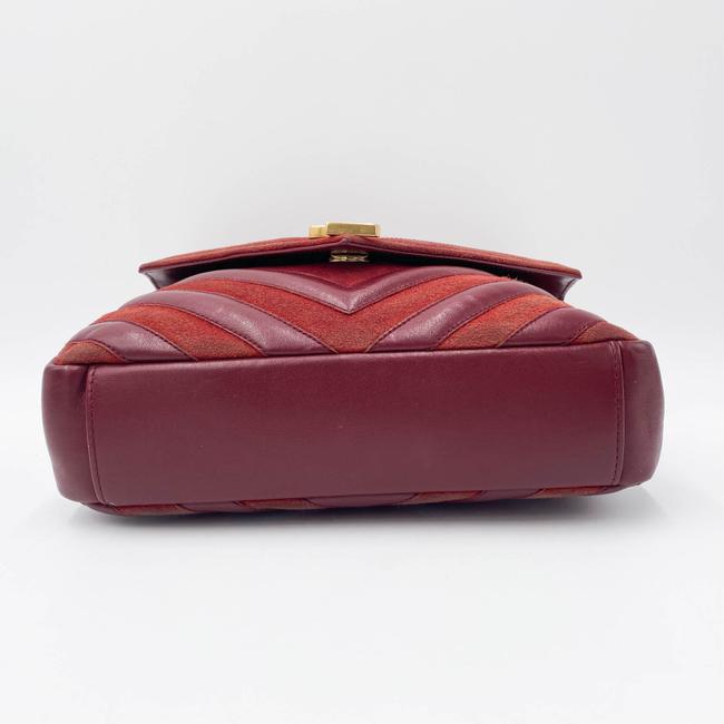 Saint Laurent Monogram Ysl Medium College Patchwork Red Suede Leather Cross Body Bag
