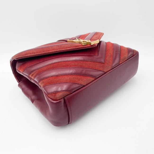 Saint Laurent Monogram Ysl Medium College Patchwork Red Suede Leather Cross Body Bag