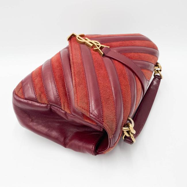 Saint Laurent Monogram Ysl Medium College Patchwork Red Suede Leather Cross Body Bag