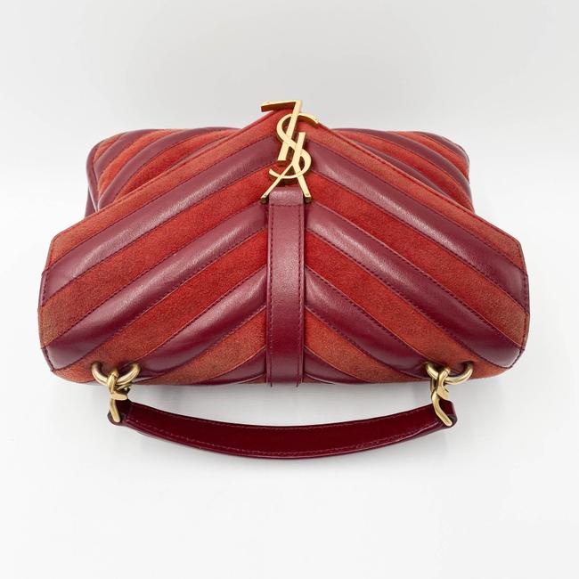 Saint Laurent Monogram Ysl Medium College Patchwork Red Suede Leather Cross Body Bag