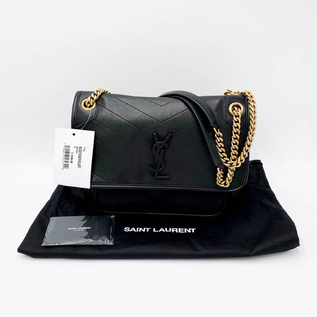 Saint Laurent Niki Medium Ysl Monogram Quilted Calf Flap Black Leather Shoulder Bag