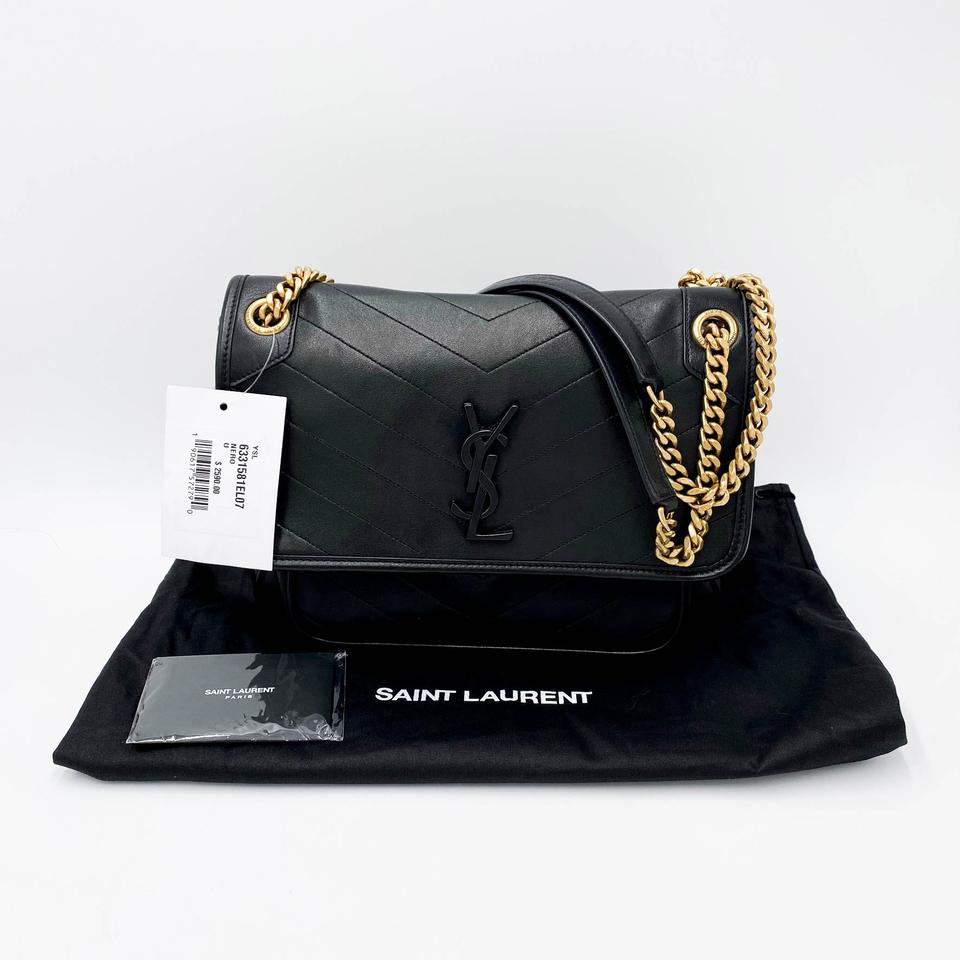 Saint Laurent Niki Medium Ysl Monogram Quilted Calf Flap Black Leather Shoulder Bag