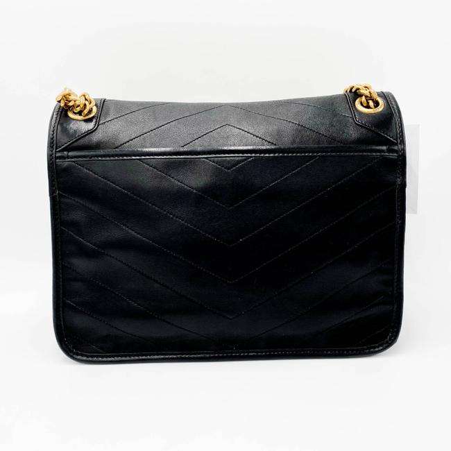 Saint Laurent Niki Medium Ysl Monogram Quilted Calf Flap Black Leather Shoulder Bag