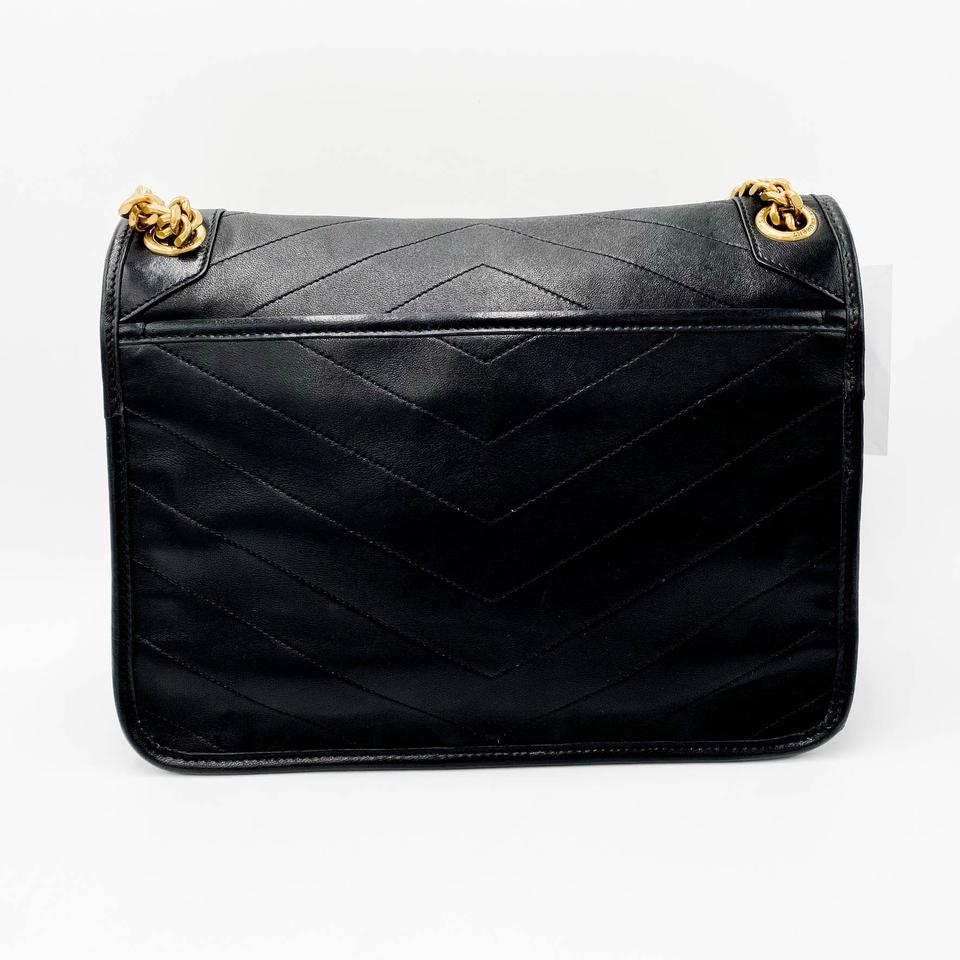 Saint Laurent Niki Medium Ysl Monogram Quilted Calf Flap Black Leather Shoulder Bag