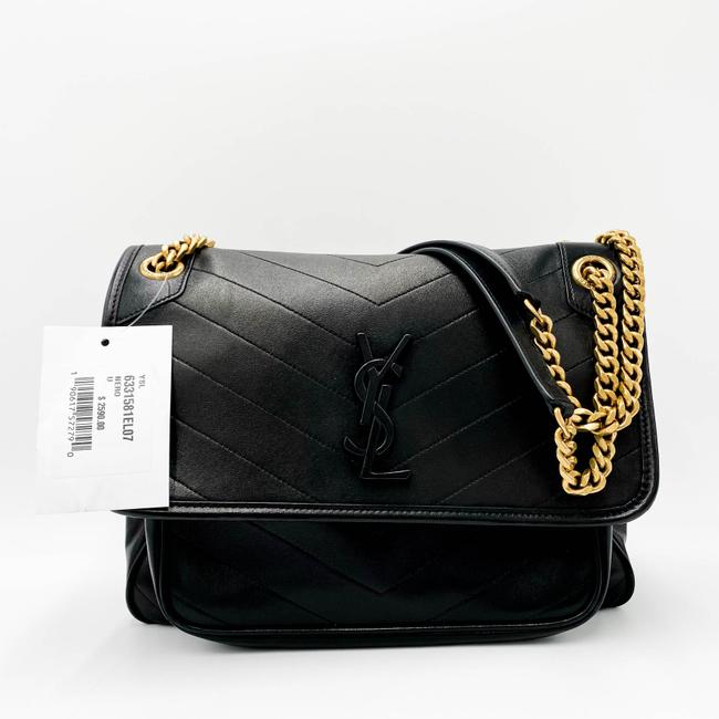 Saint Laurent Niki Medium Ysl Monogram Quilted Calf Flap Black Leather Shoulder Bag
