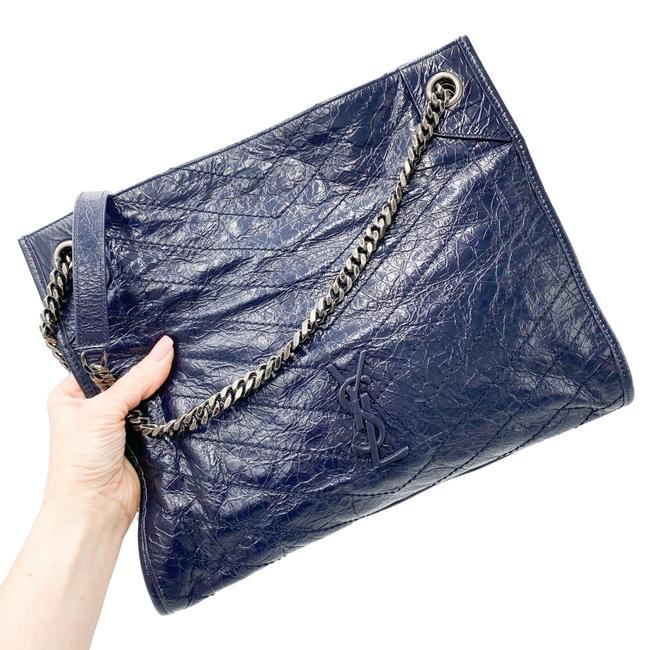 Saint Laurent Shoulder Bag Niki Medium Monogram Blue Patent Leather Tote