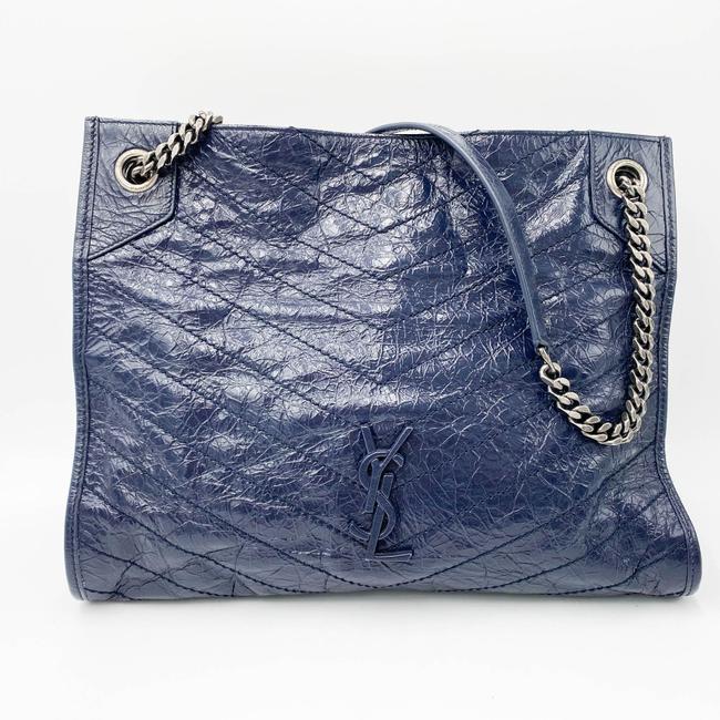 Saint Laurent Shoulder Bag Niki Medium Monogram Blue Patent Leather Tote
