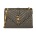 Saint Laurent Pebble Medium Envelope Monogram Matelasse Grey Leather Shoulder Bag