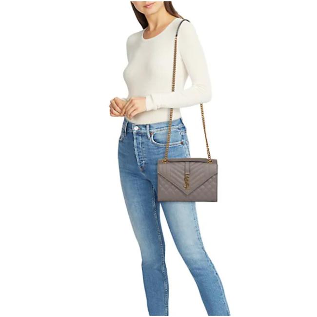 Saint Laurent Pebble Medium Envelope Monogram Matelasse Grey Leather Shoulder Bag