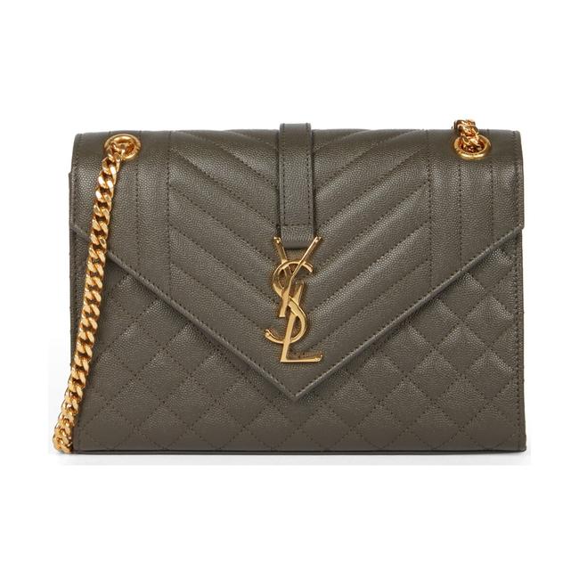 Saint Laurent Pebble Medium Envelope Monogram Matelasse Grey Leather Shoulder Bag